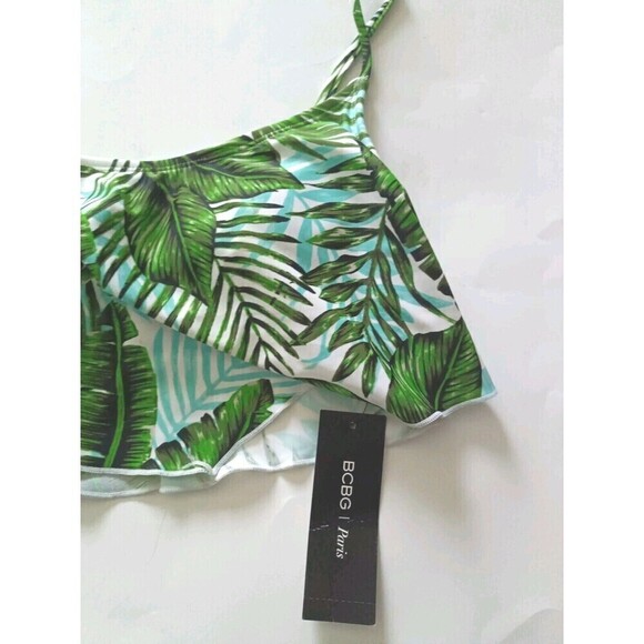 BCBG PARIS Scarf Top Bikini Top Size Medium Green Palm Leaf Swim Tropical New - Picture 5 of 7